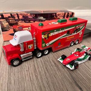CARS Red Racing Hauler Toy Truck and Formula Car Playset